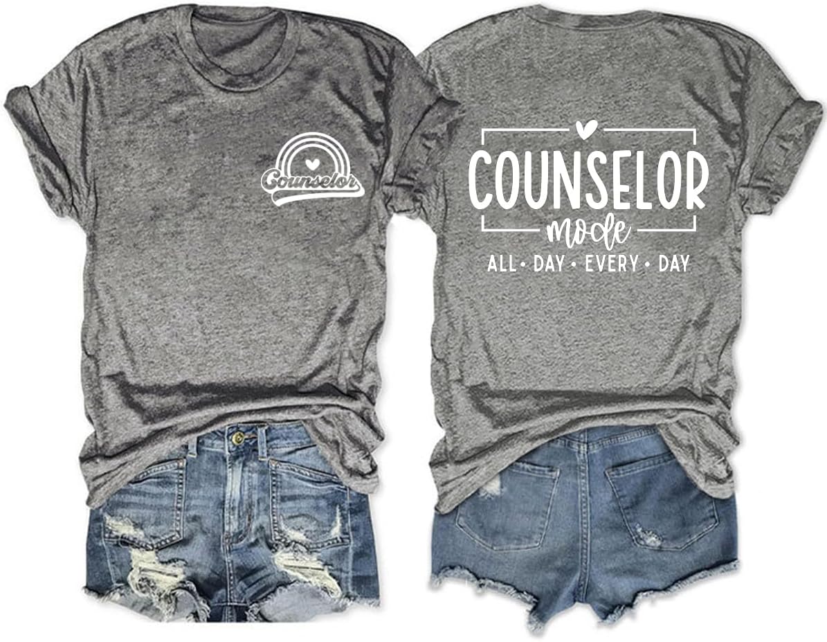 Women's Counselor Mode Shirt School Counselor Gift Letter Printed Summer Graphic Tee Short Sleeve Casual Tops - Grey
