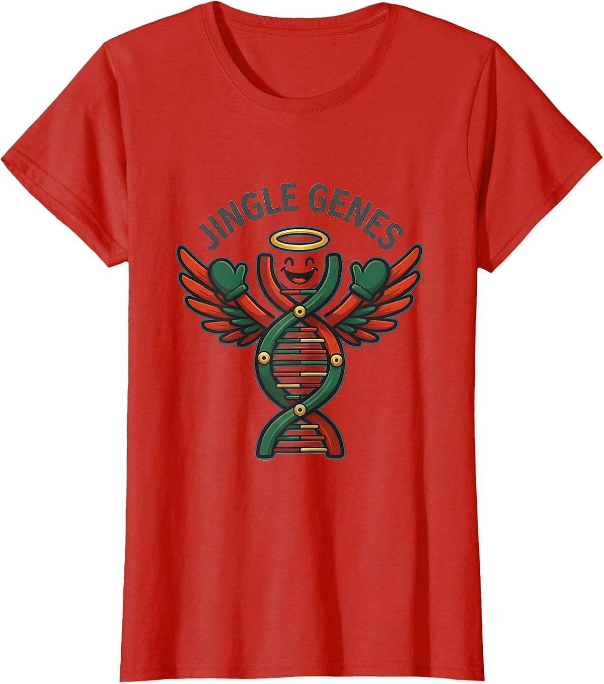 Women's Jingle Genes DNA Helix Christmas Angel Science Teacher Gift T-Shirt - Red