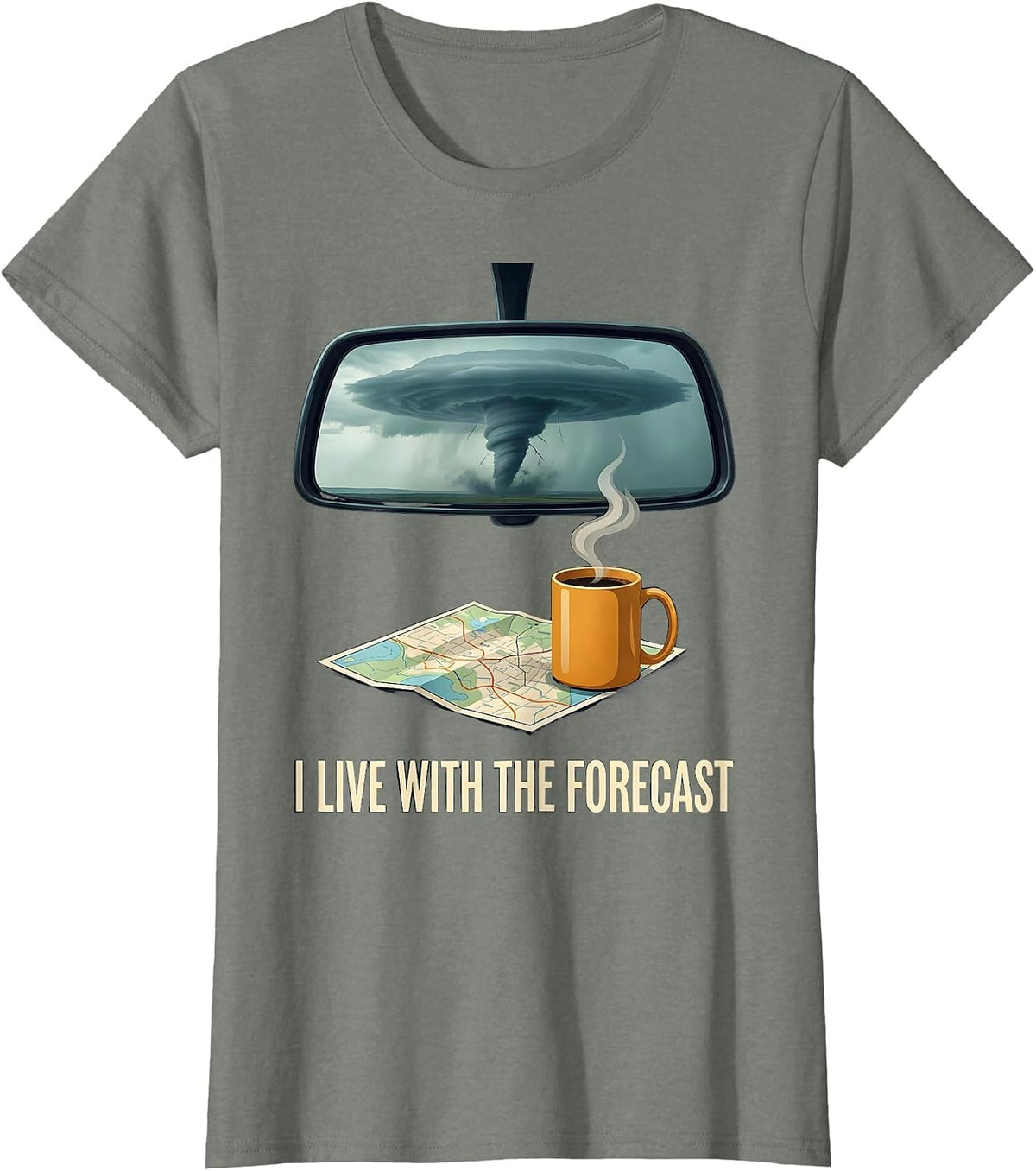 Women's I Live With The Forecast Funny Storm Chaser Meteorology T-Shirt - Olive Heather
