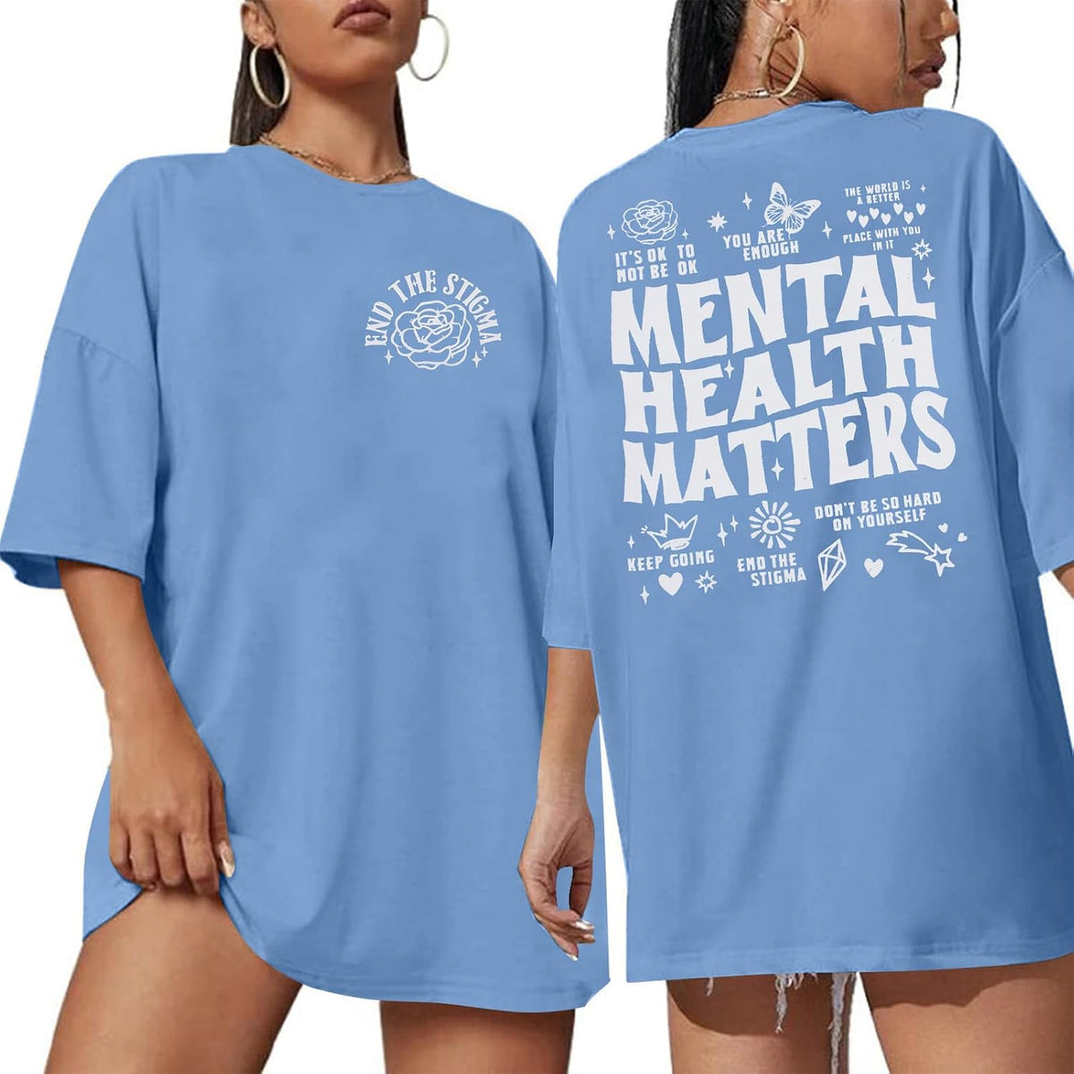 Mental Health Matters Shirt Women Be Kind to Your Mind Letter Print Tshirt Inspirational Tee Graphic Short Sleeve Top - Sky