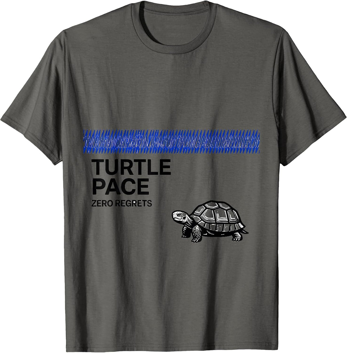 Men's Turtle Pace Zero Regrets Funny Tortoise Lover Humor T-Shirt - Asphalt Grey