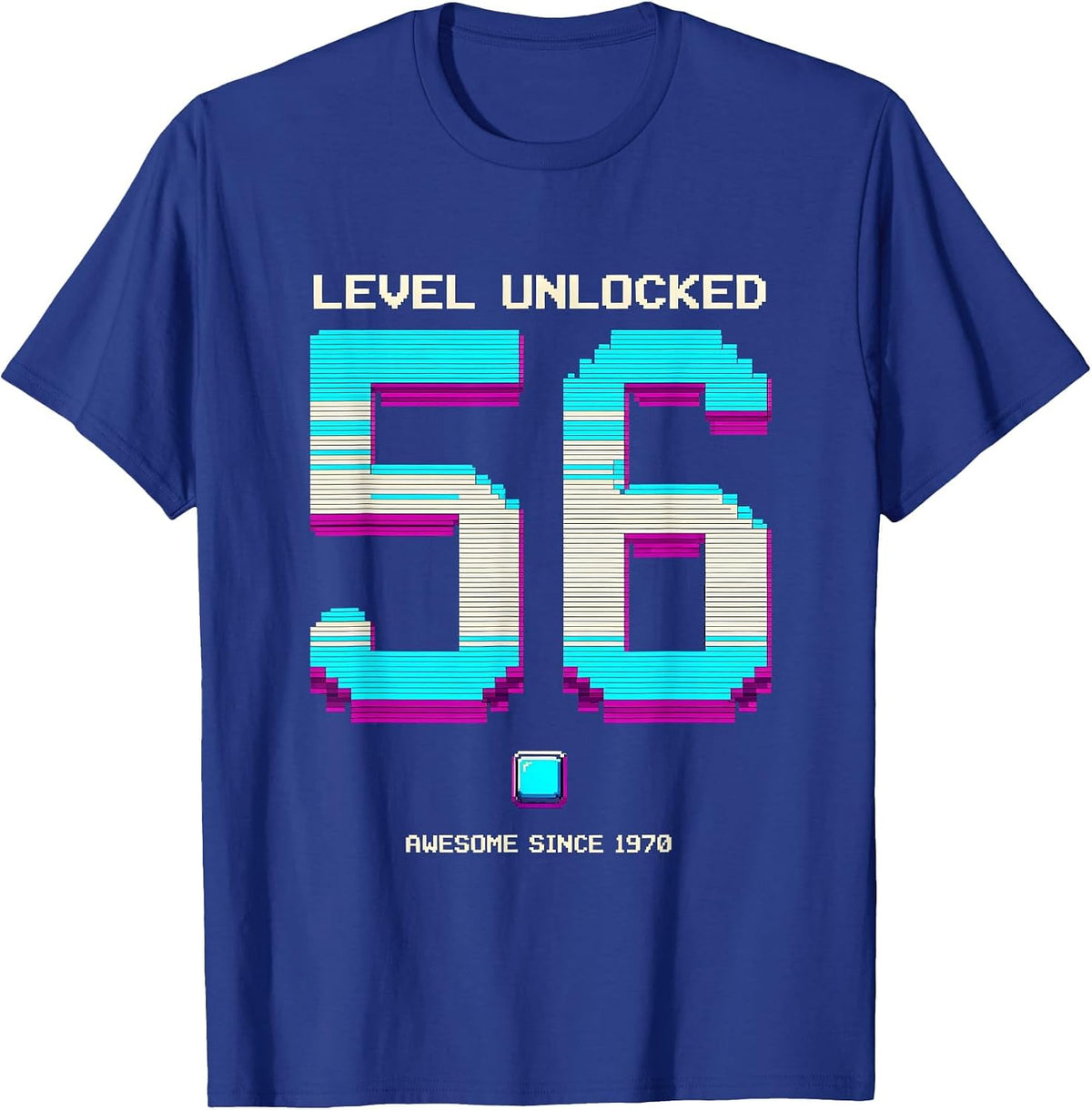 Level 56 Unlocked Awesome Since 1970 Pixel Art Gamer T-Shirt - Royal Blue
