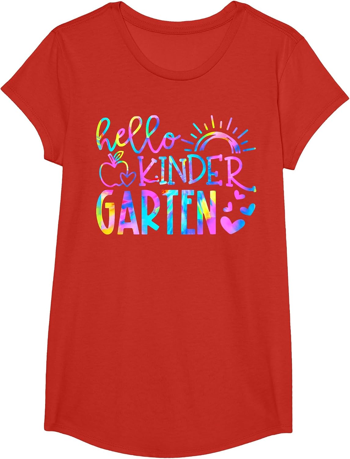 Hello Kindergarten Tie Dye Back to School Kinder Teacher Kid T-Shirt - Girls Red