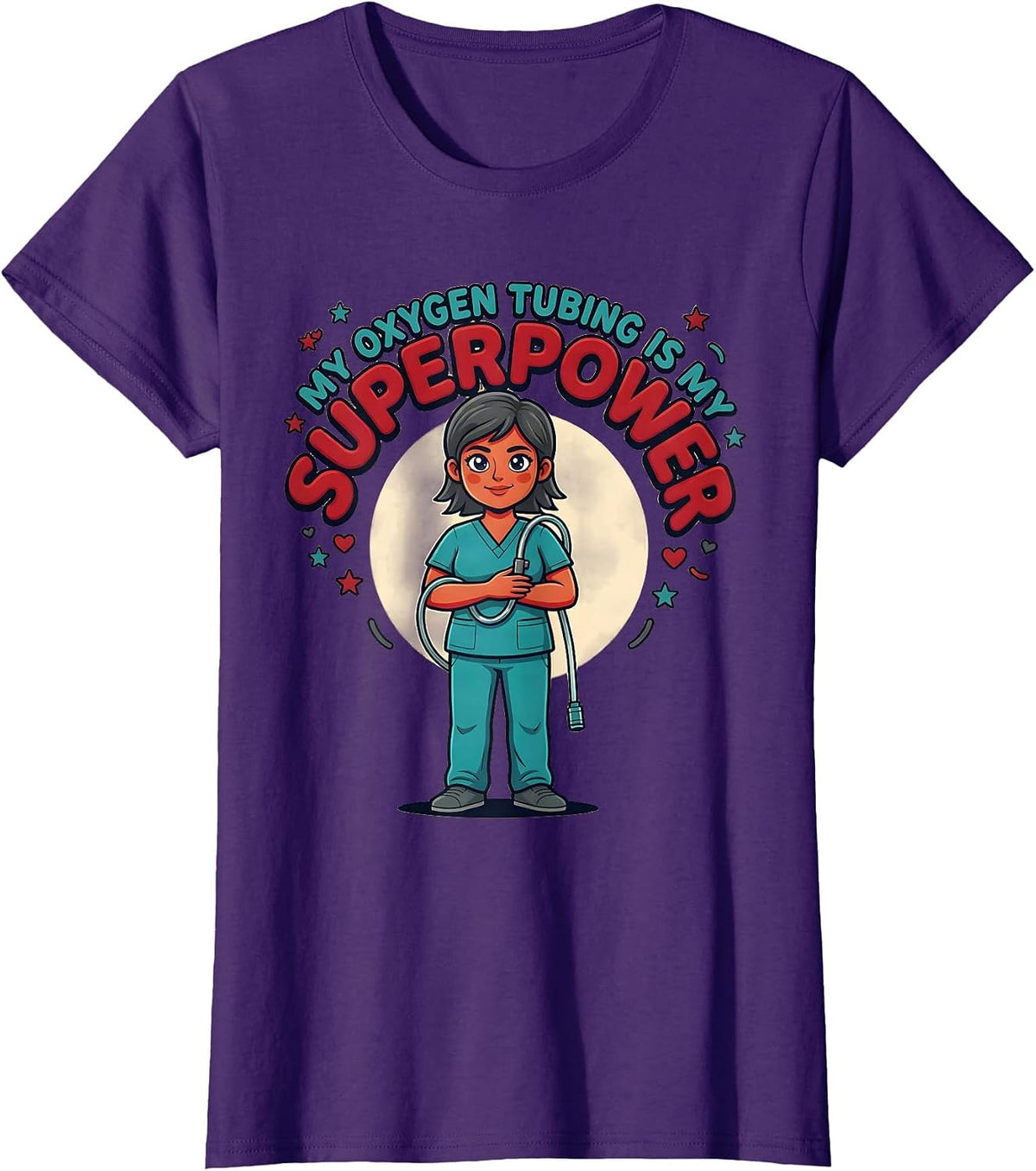 MY OXYGEN TUBING IS MY SUPERPOWER Cute Respiratory Therapist T-Shirt - Purple