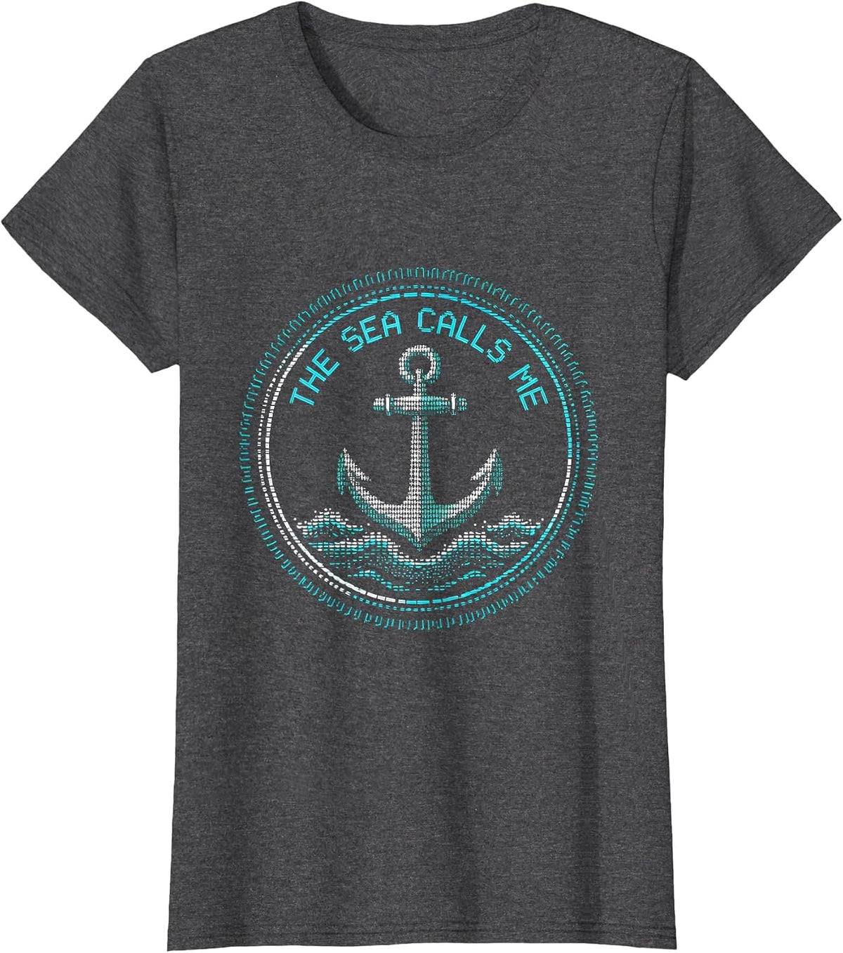 Women's The Sea Calls Me Navy Ocean Lover Design T-Shirt - Dark Heather Grey