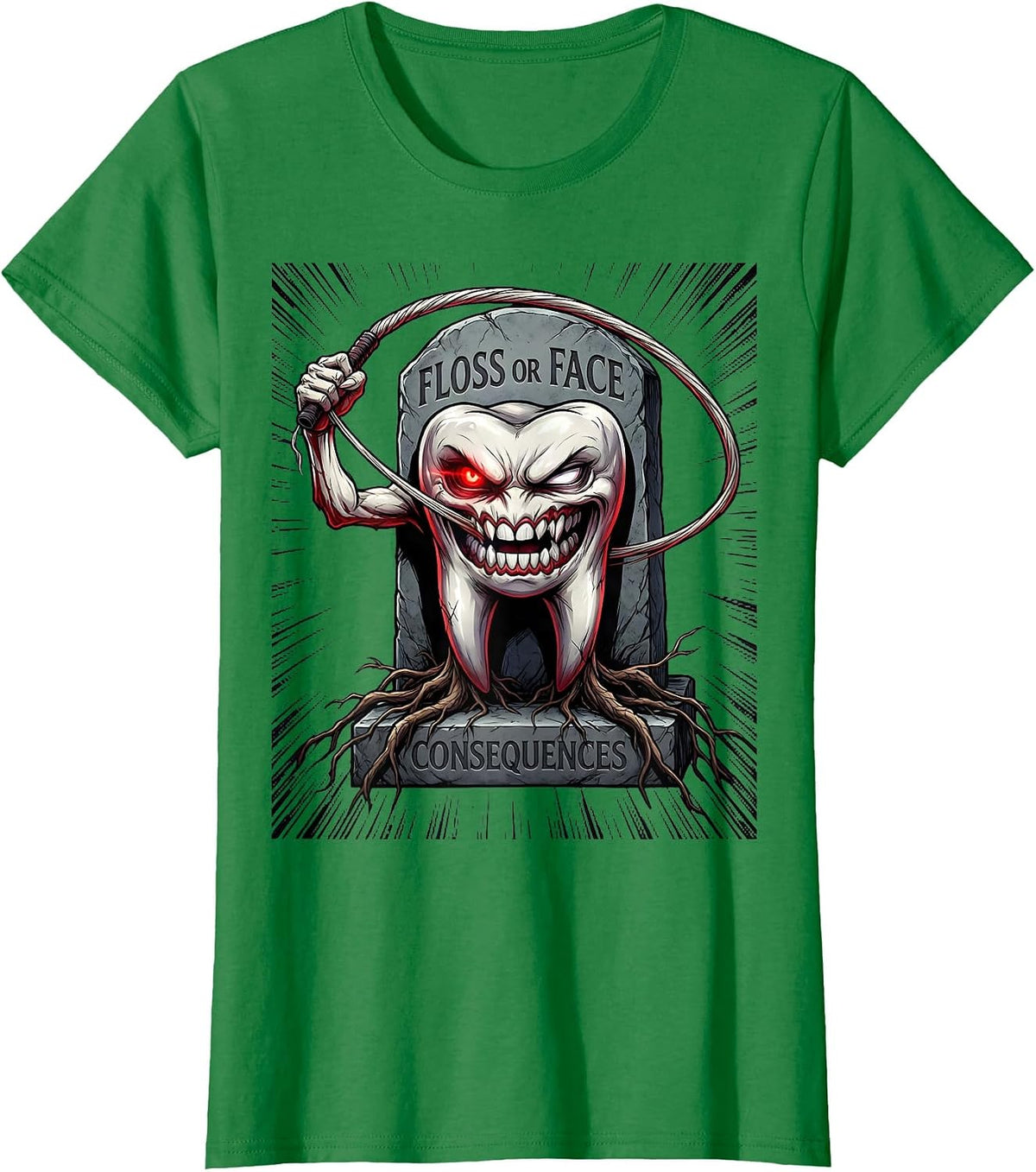 Floss or Face Consequences Dental Halloween T-Shirt - Kelly Green