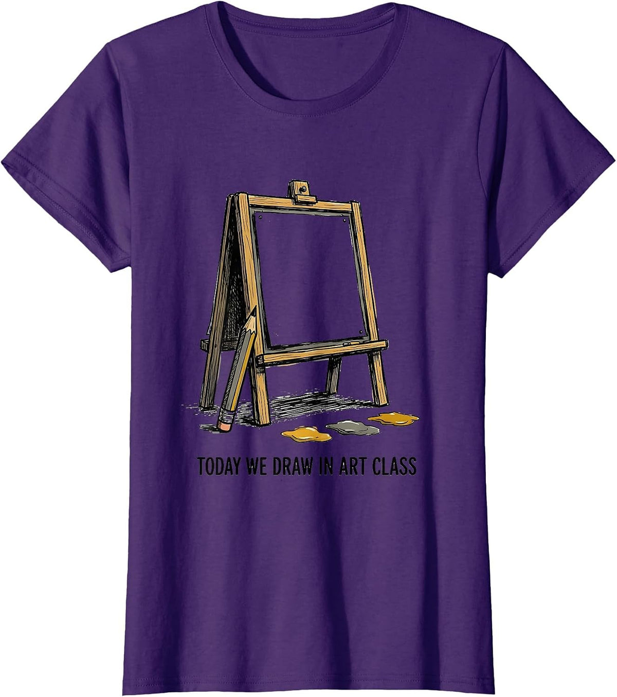 Women's Today We Draw In Art Class Hand-Sketched Art Teacher Back T-Shirt - Purple