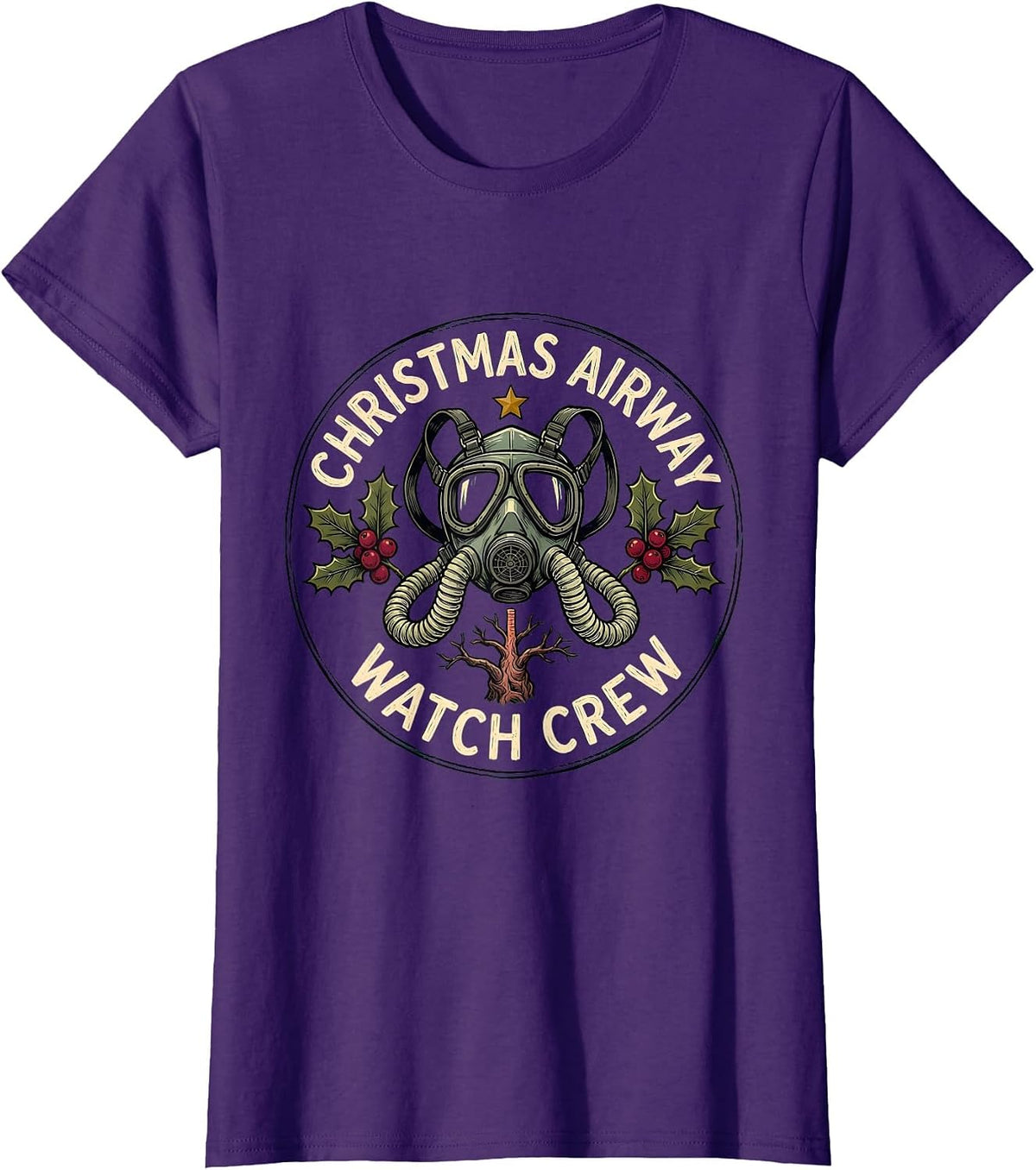 Women's Christmas Airway Watch Crew Funny Respiratory Therapist T-Shirt - Purple