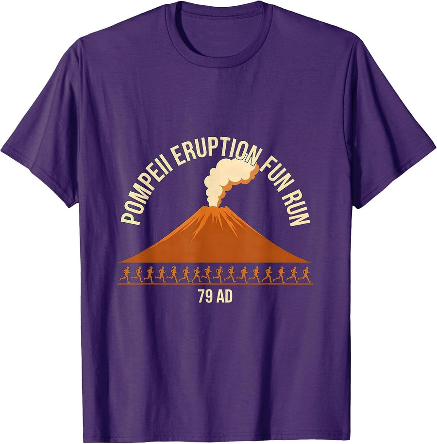 Men's Pompeii Eruption Fun Run 79 AD Funny Volcano History Humor T-Shirt - Purple
