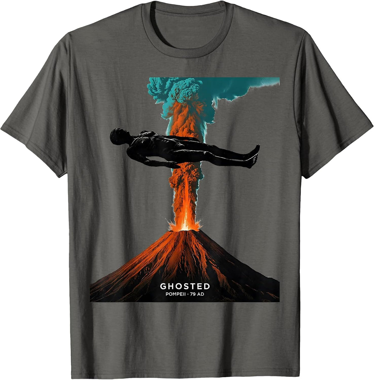 Men's Ghosted Pompeii 79 AD Funny Volcano History Humor T-Shirt - Asphalt Grey