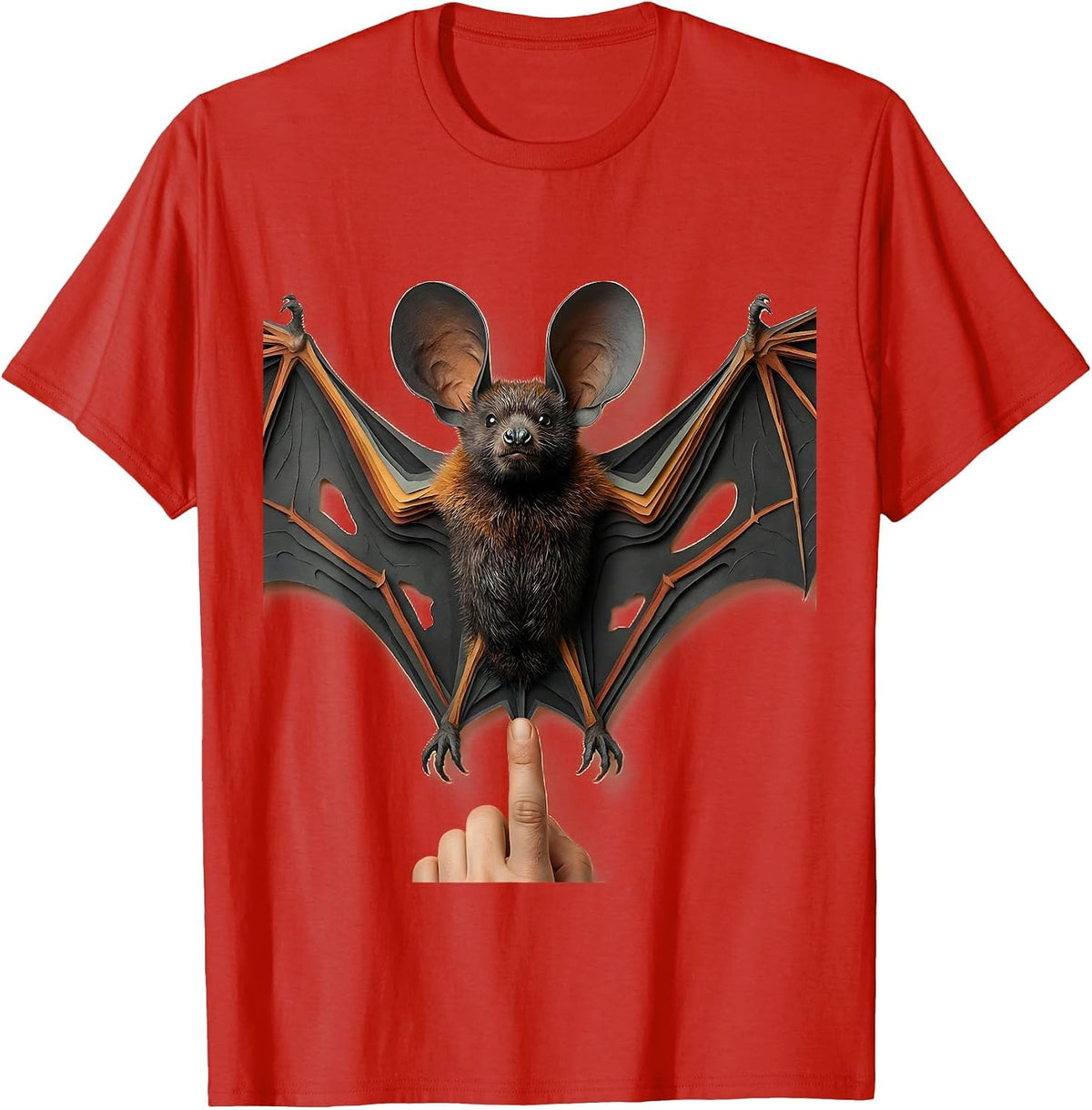 Men's Monumental Bat Paper-Cutout Bat Lover Wildlife Humor T-Shirt - Red