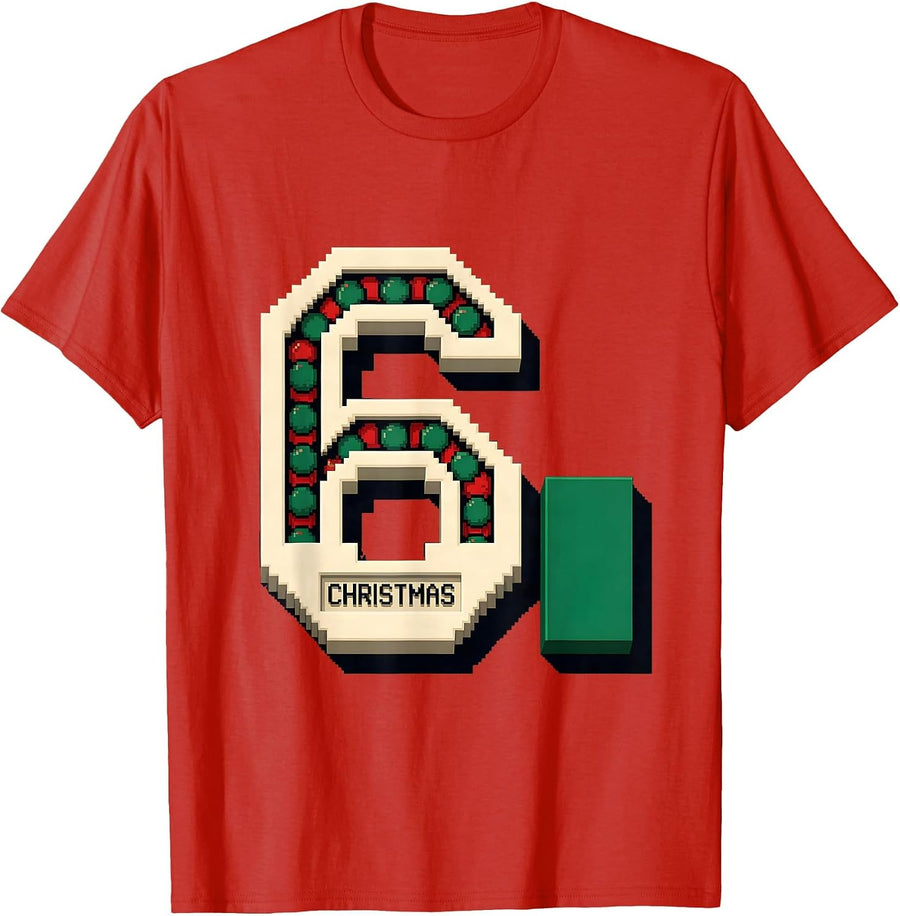 Men's 6 Christmas Pixel Art 67 Meme Holiday Numeral Kids Humor T-Shirt - Red
