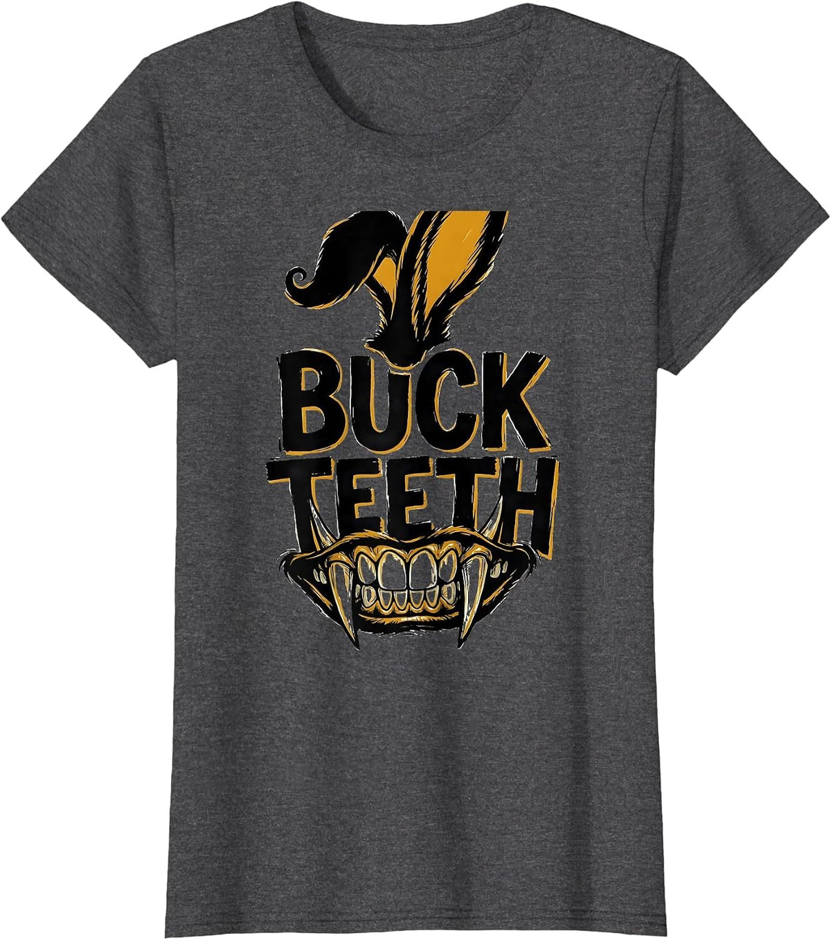 Women's Buck Teeth Alt Goth Horror Rabbit Cute Creepy Aesthetic T-Shirt - Dark Heather Grey
