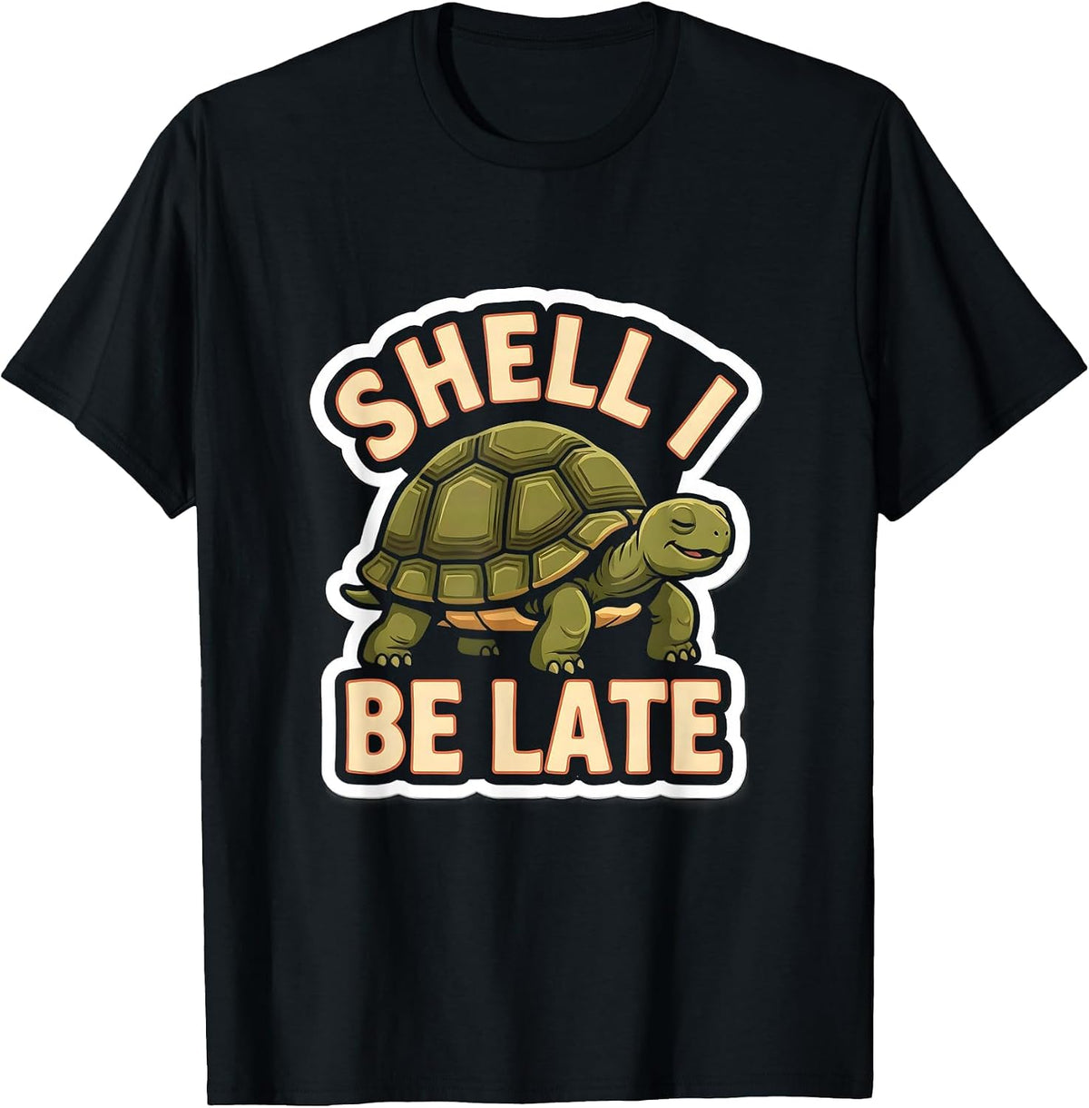 Men's Shell I Be Late Funny Tortoise Lover Pet Humor T-Shirt - Black
