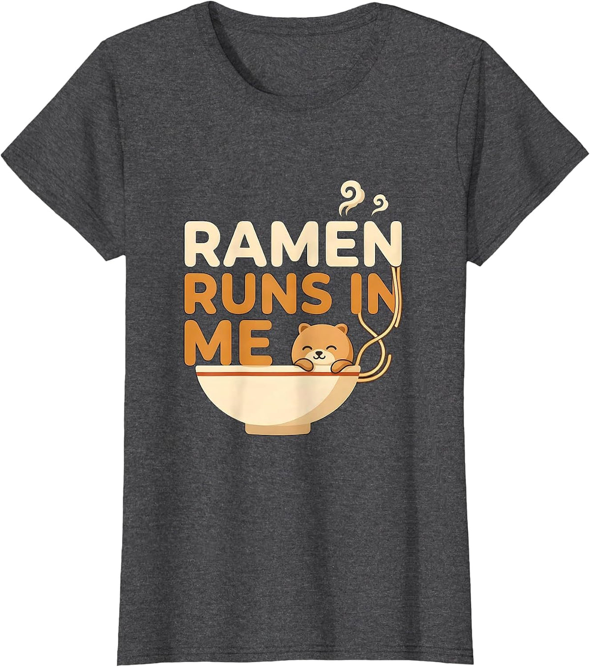 Women's Ramen Runs In Me Kawaii Anime Animal Food Lover Humor T-Shirt - Dark Heather Grey