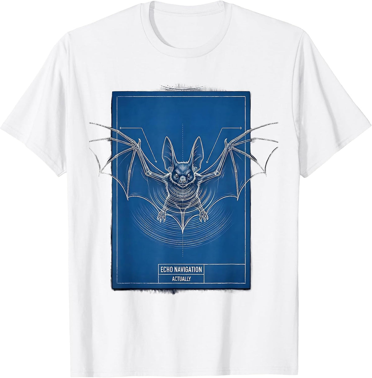 Men's Echo Navigation, Actually Technical Blueprint Bat Lover T-Shirt - White