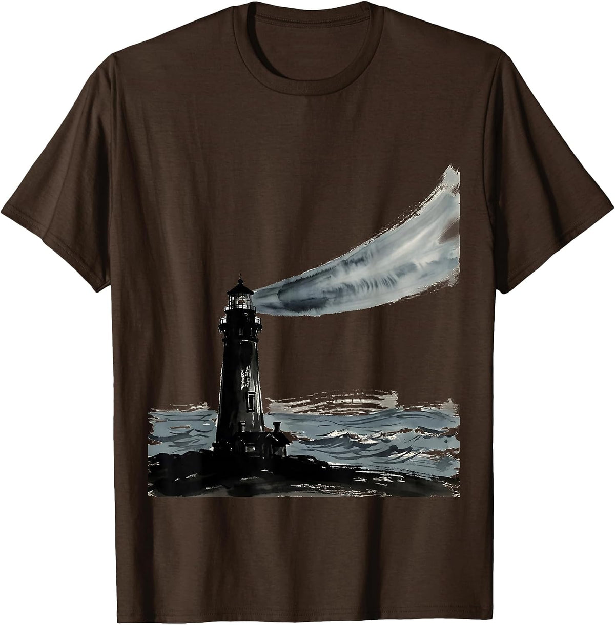 Men's Lighthouse Beam Stormy Sea Graphic T-Shirt - Brown