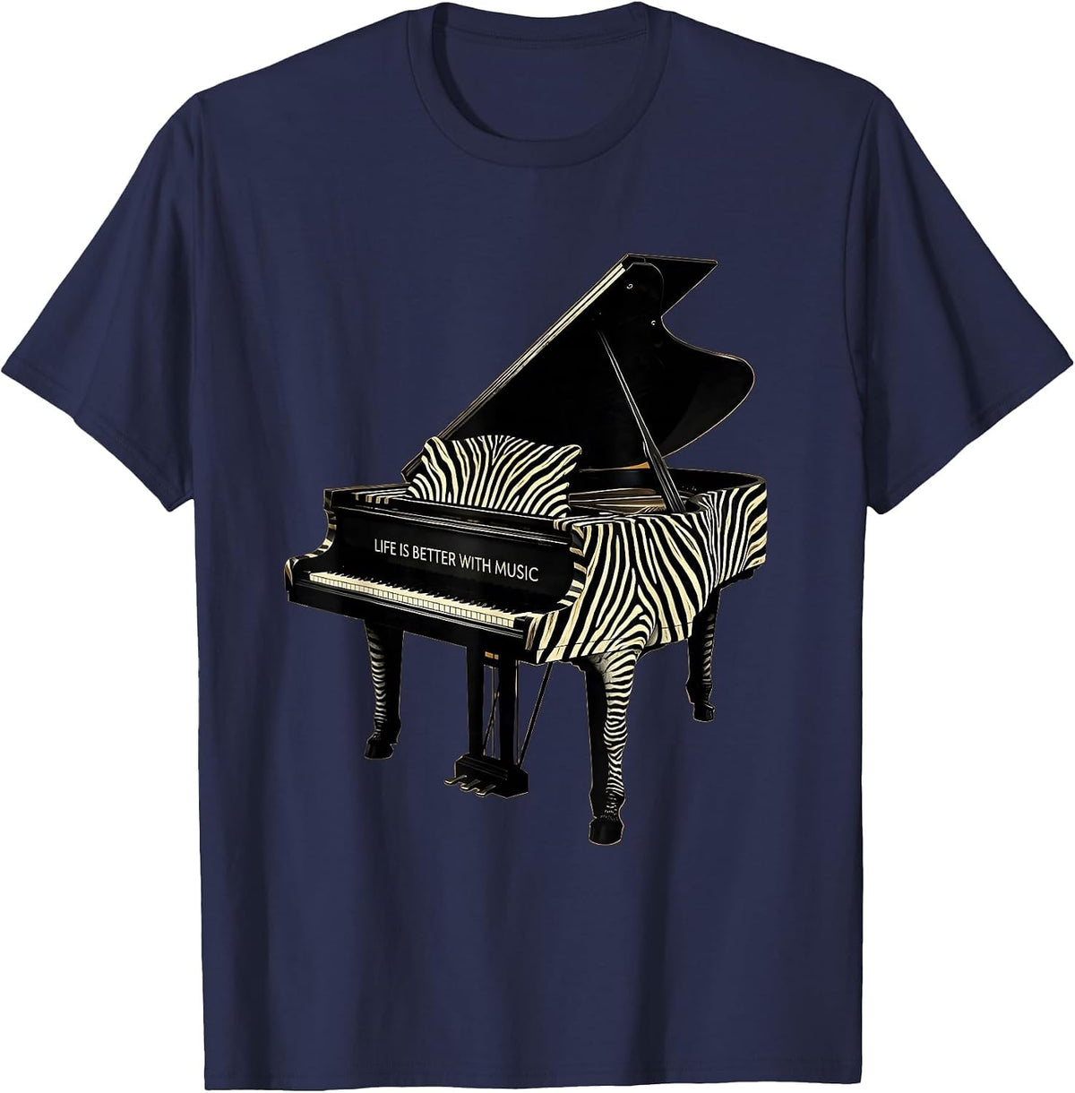 Men's Life Is Better With Music Teacher Design T-Shirt - Navy Blue