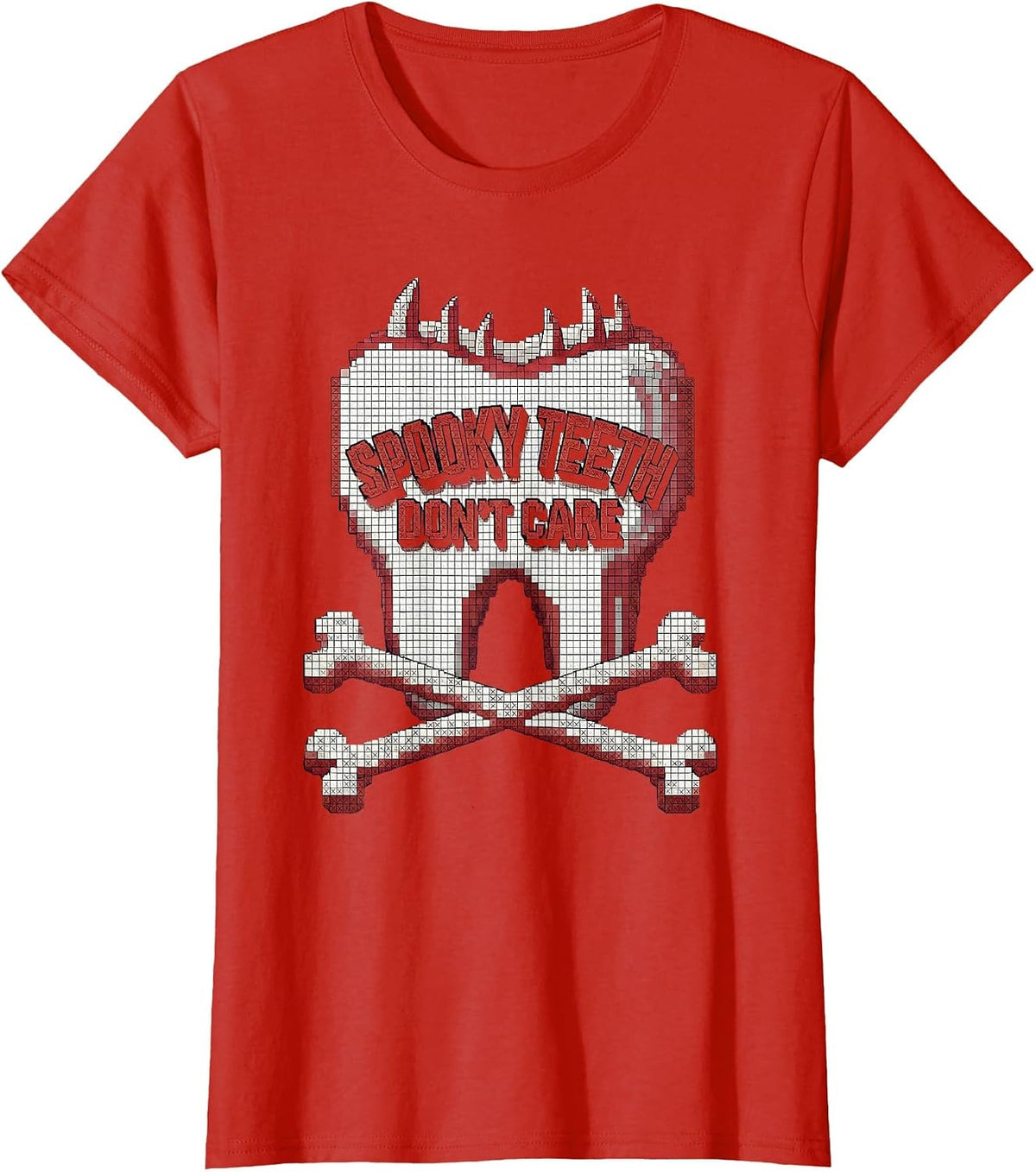 Women's Spooky Teeth Don't Care Dental Halloween Design T-Shirt - Red