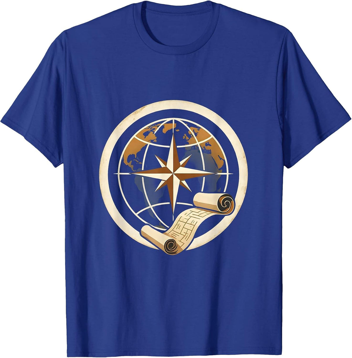 Men's Vintage Globe Compass and Map Teacher Design T-Shirt - Royal Blue