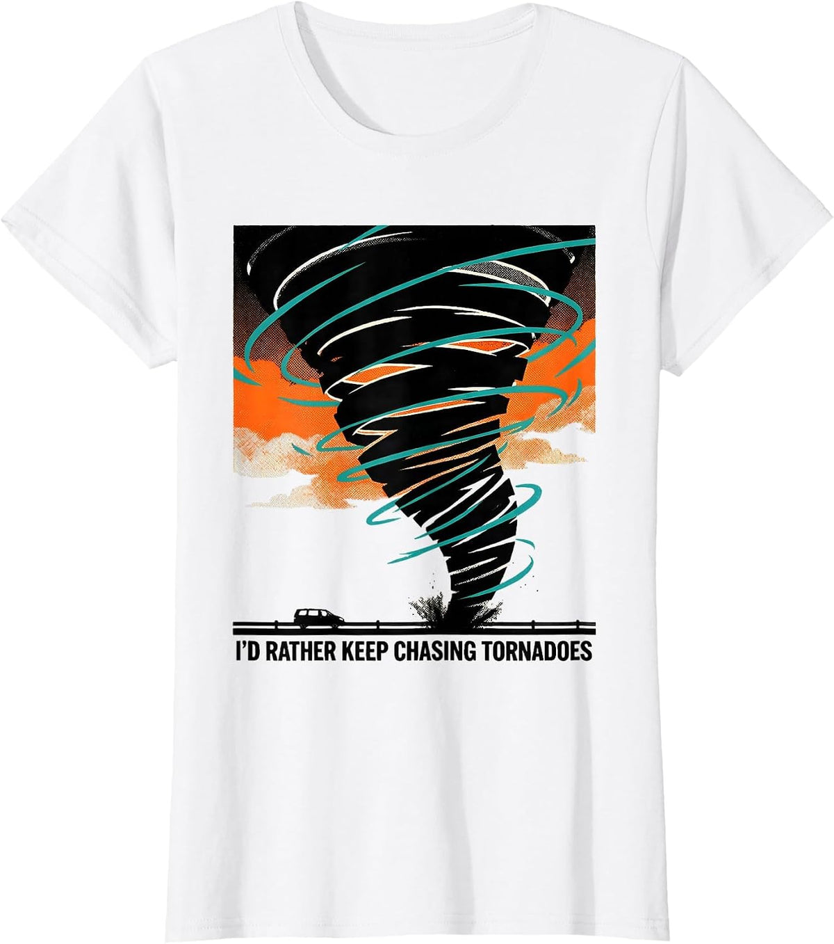 I'd Rather Keep Chasing Tornadoes Risograph Storm Chaser T-Shirt - White
