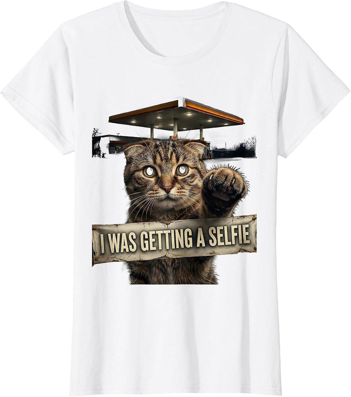 I Was Getting A Selfie Distressed Funny Cat Meme Gift T-Shirt - White