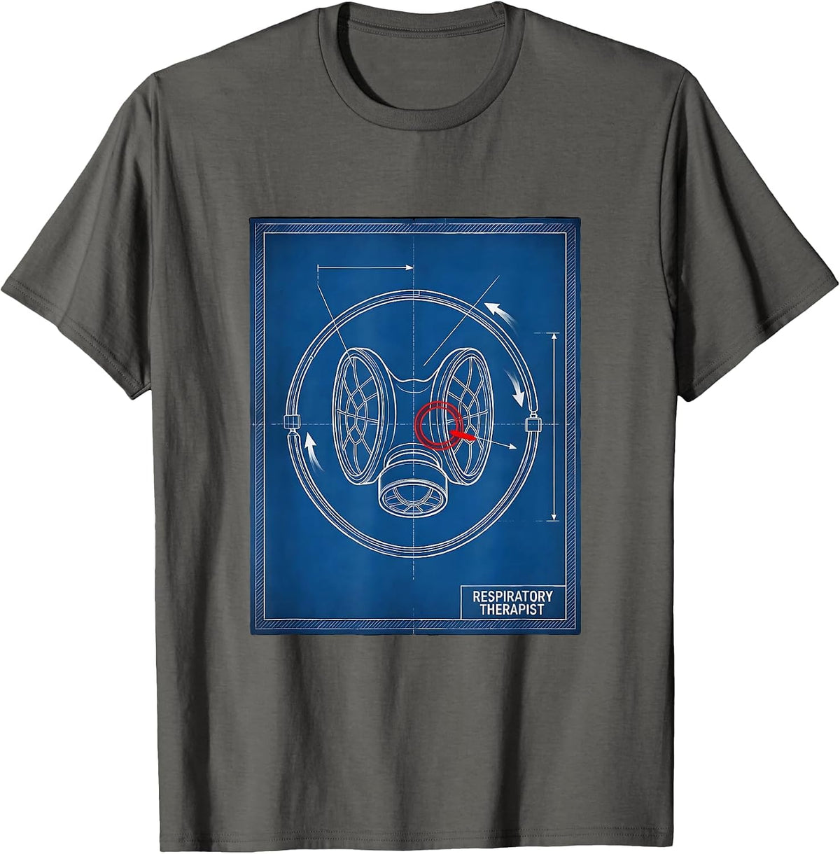 Men's Respiratory Therapist Technical Blueprint RT Profession T-Shirt - Asphalt Grey