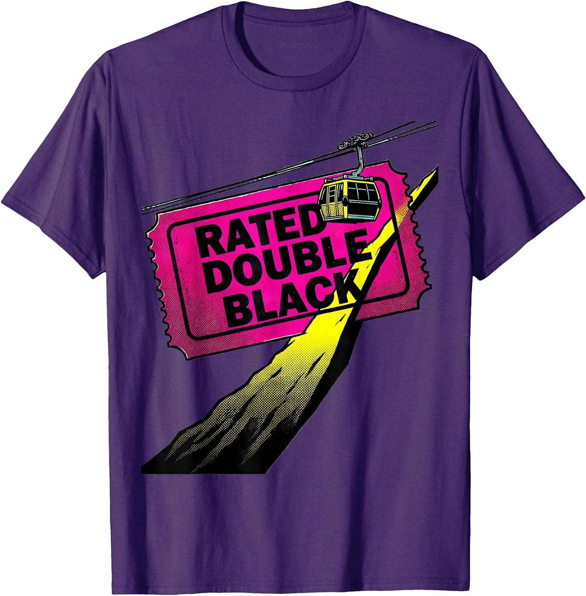 Men's Rated Double Black Pop Art Ski Snowboard Winter Sports Humor T-Shirt - Purple