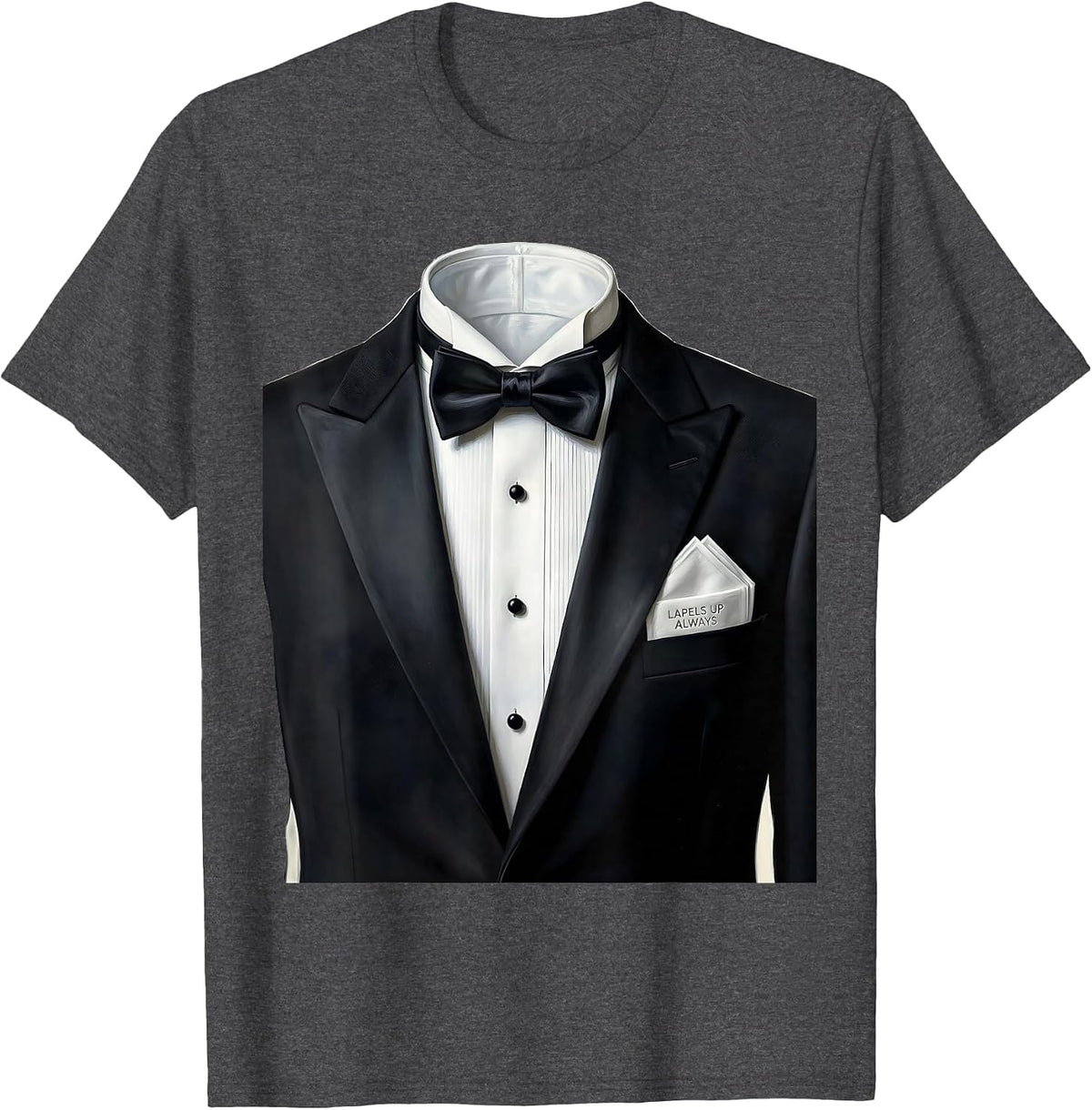 Men's Lapels Up Always Tuxedo Formal Style Design T-Shirt - Dark Heather Grey