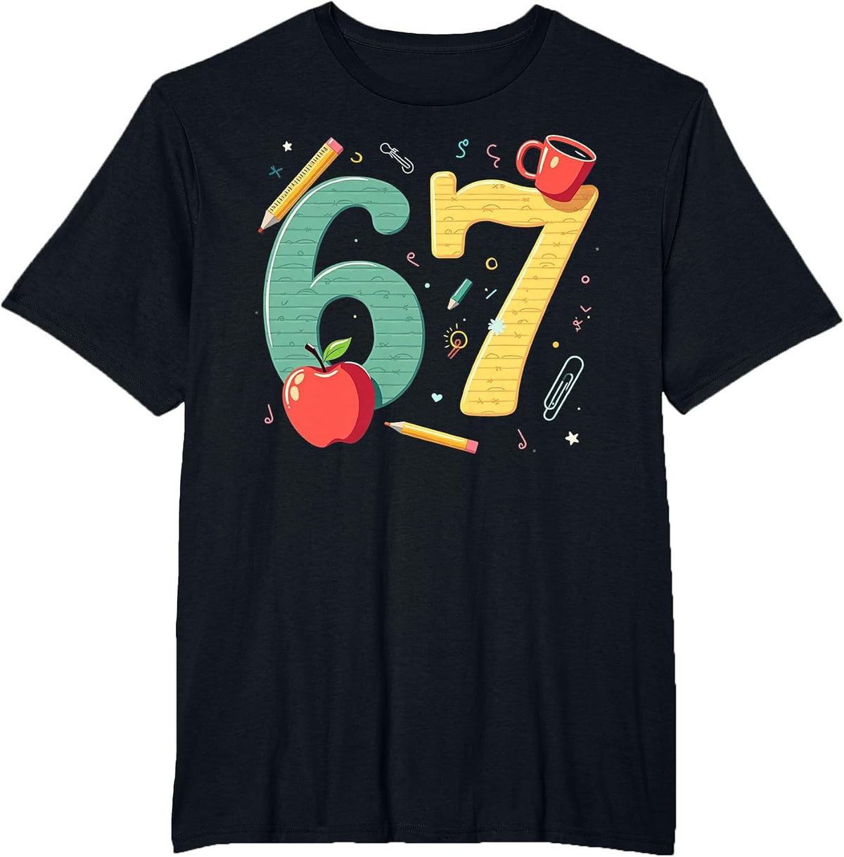 Six Seven 67 Teacher School Meme Vibes T-Shirt - Black