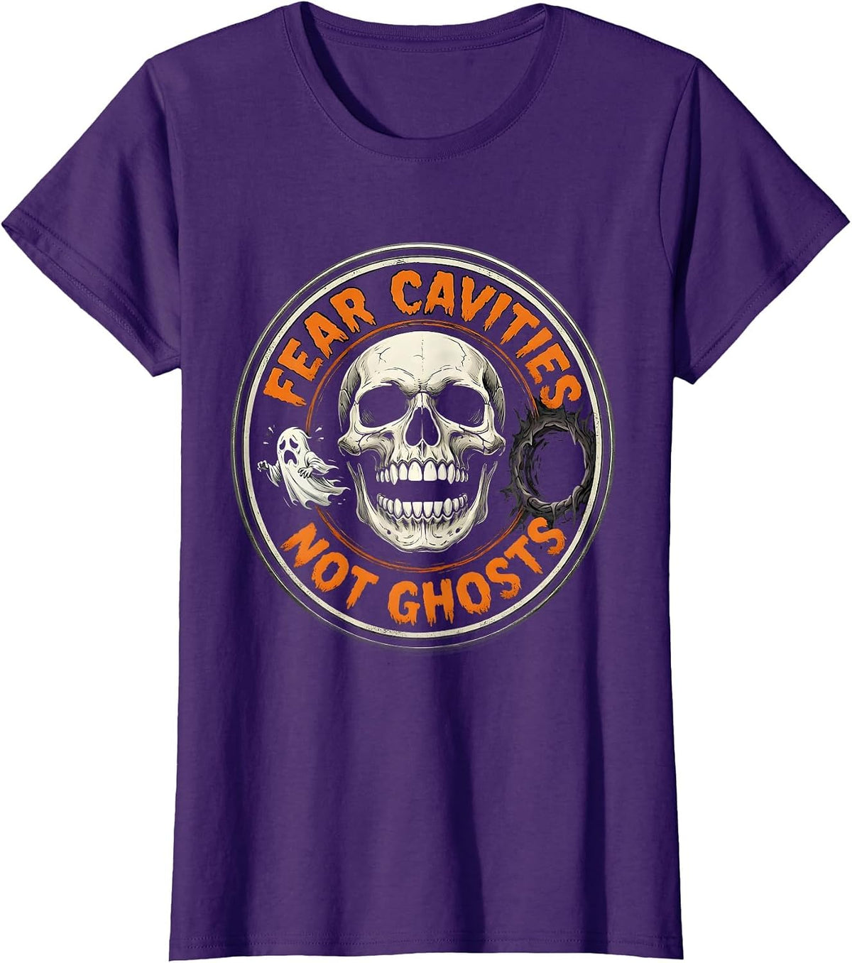 Women's Fear Cavities Not Ghosts Halloween Dental Design T-Shirt - Purple
