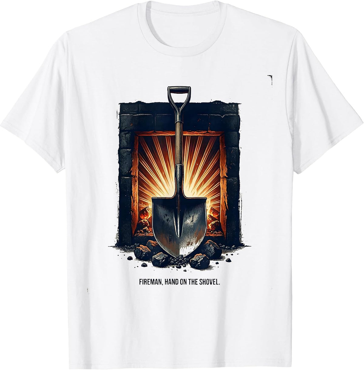 Men's Fireman, Hand On The Shovel Vintage Steam Train Engineer T-Shirt - White