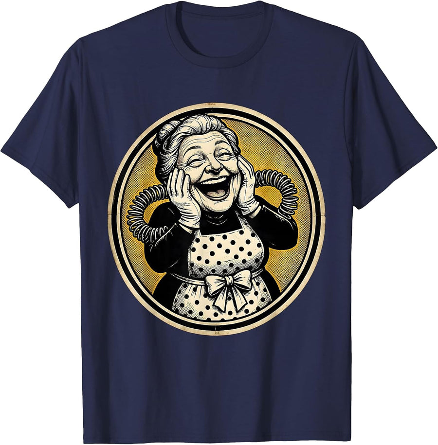 Grandma Laughing Hands On Cheeks Mimi Gift T-Shirt - Navy Blue