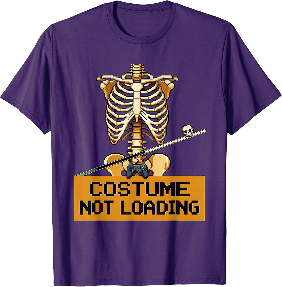 Costume Not Loading Pixel Art Halloween Skeleton Gamer Humor T-Shirt - Purple