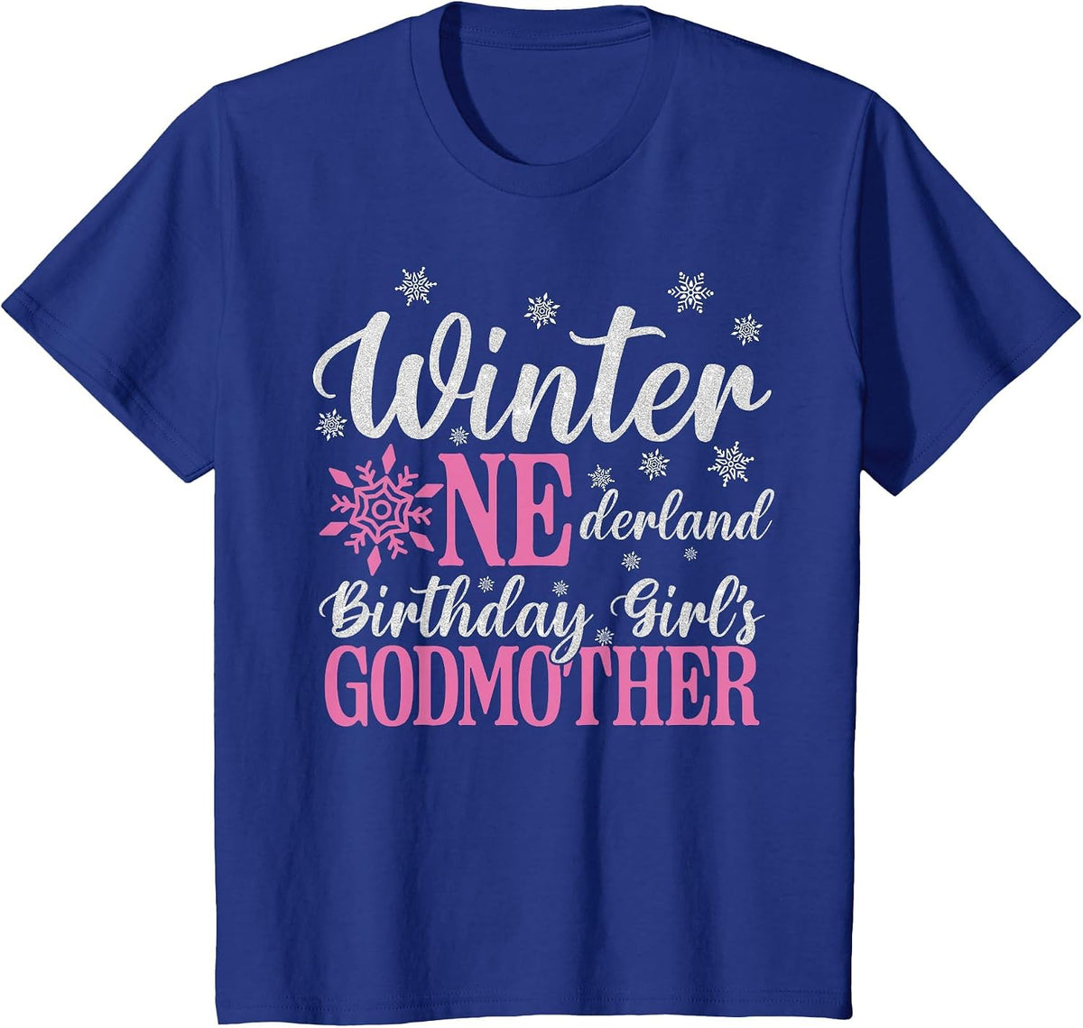 Godmother Pink Winter Onederland 1st Birthday Girl Snowflake T-Shirt - Royal Blue