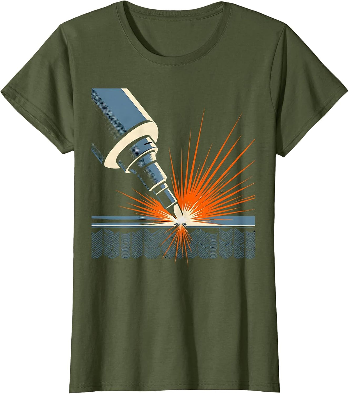 Women's Oversized MIG Welding Gun Blue Collar Humor Metal Worker T-Shirt - Olive Green