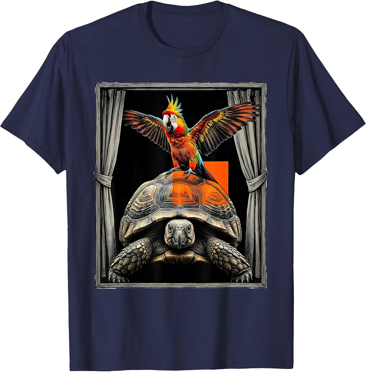Tortoise Parrot Photobooth Funny Animal Portrait T-Shirt - Navy Blue