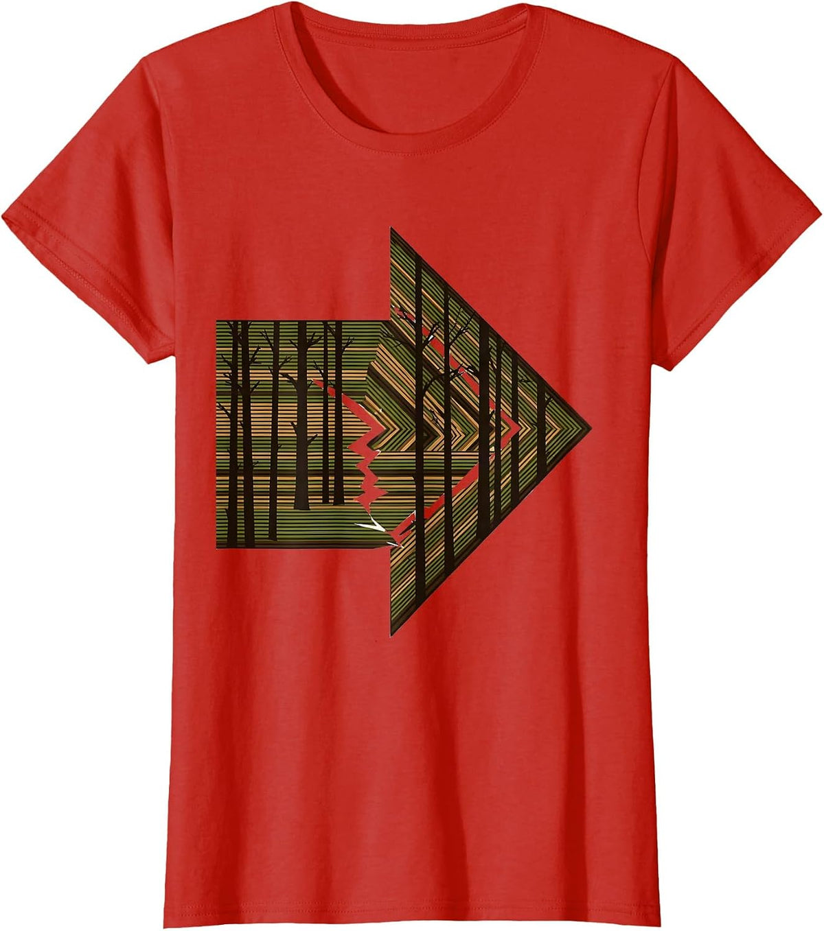 Camo Arrow Through Pine Forest Graphic T-Shirt - Red