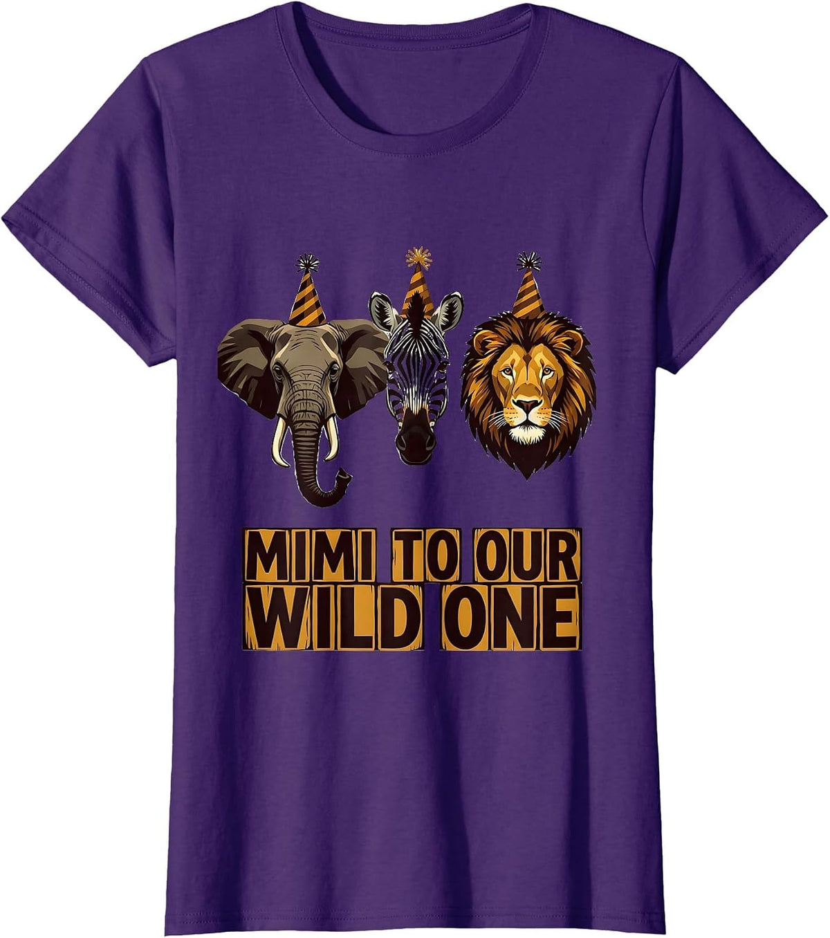 Women's Mimi To Our Wild One Playful Safari Zoo Animal Party T-Shirt - Purple