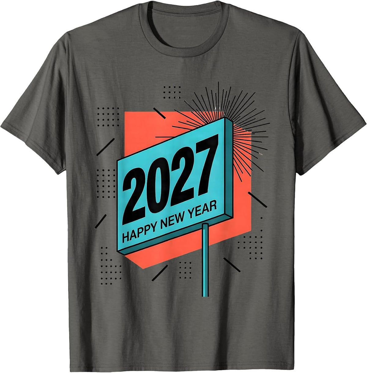 Happy New Year 2027 Memphis Postmodern Party Host Family T-Shirt - Asphalt Grey