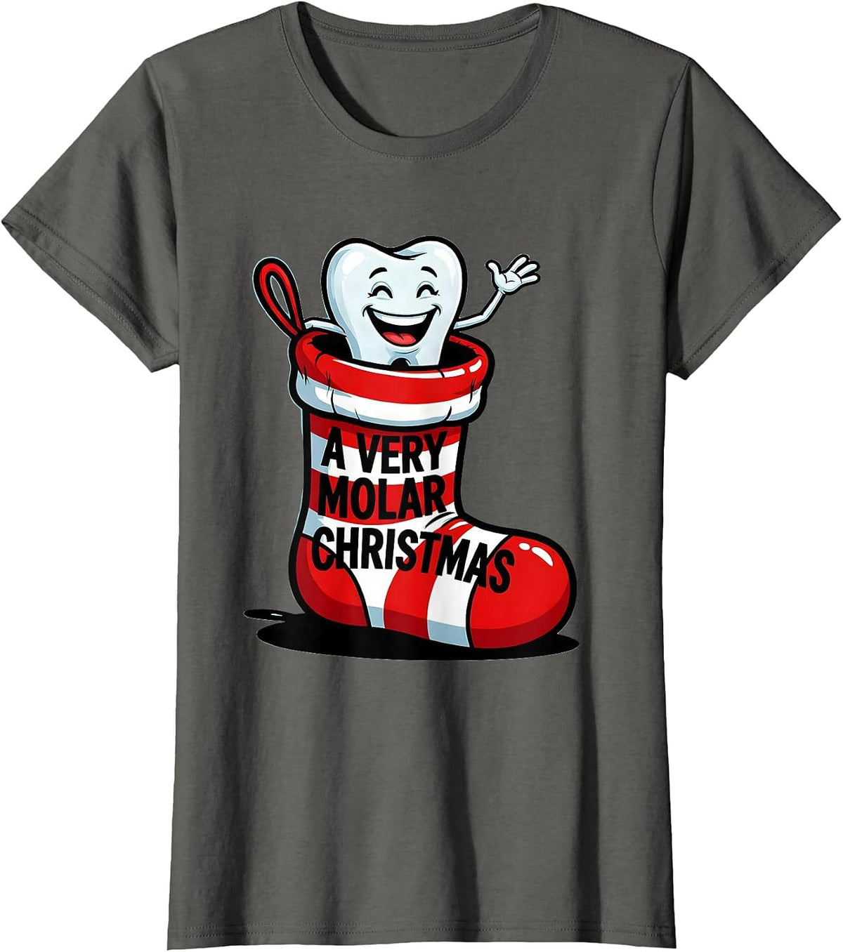 Women's A Very Molar Christmas Cartoon Dental Humor Dentist T-Shirt - Asphalt Grey