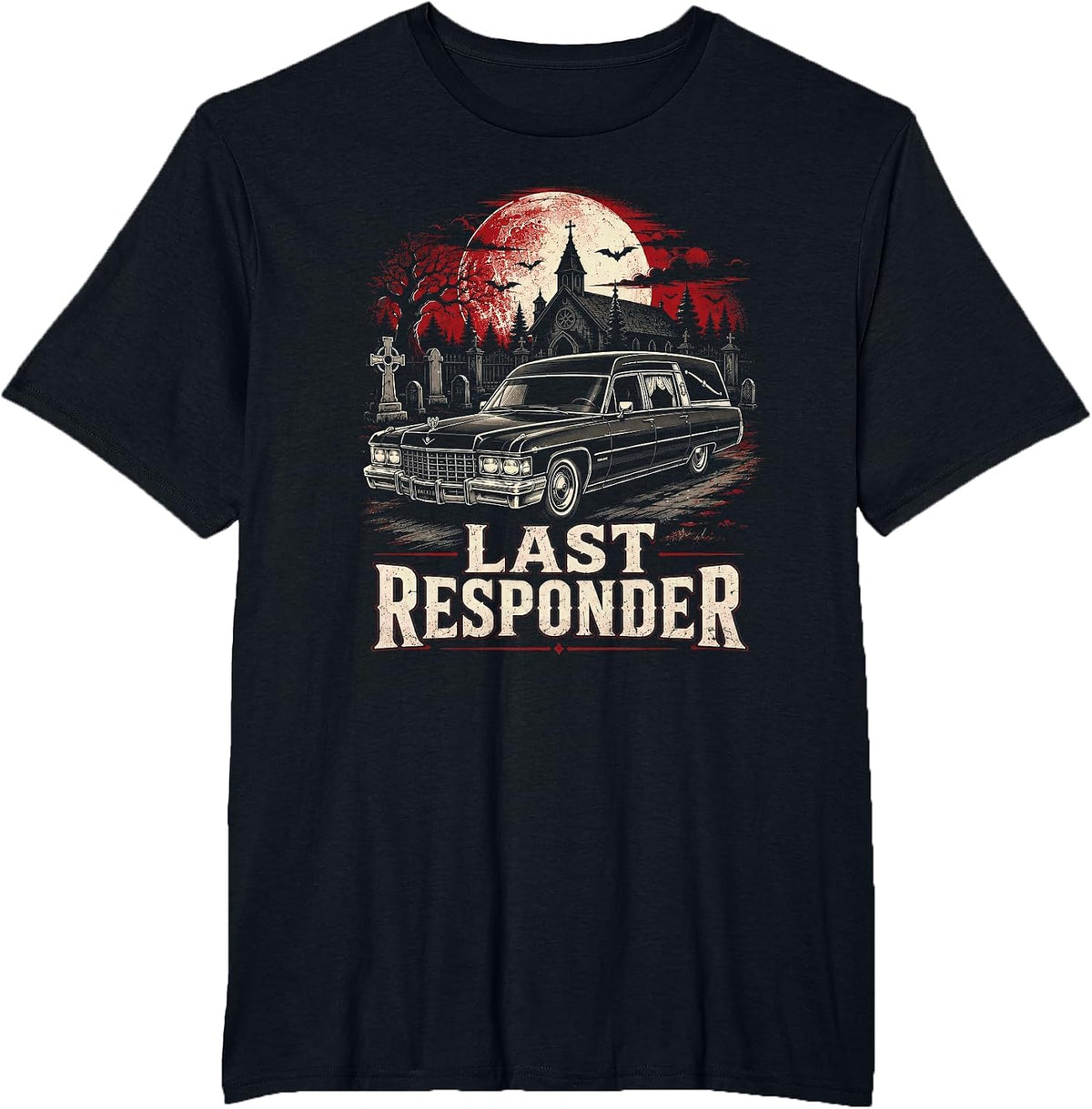Last Responder Hearse Driver Funeral Director Gothic Vintage T-Shirt - Black