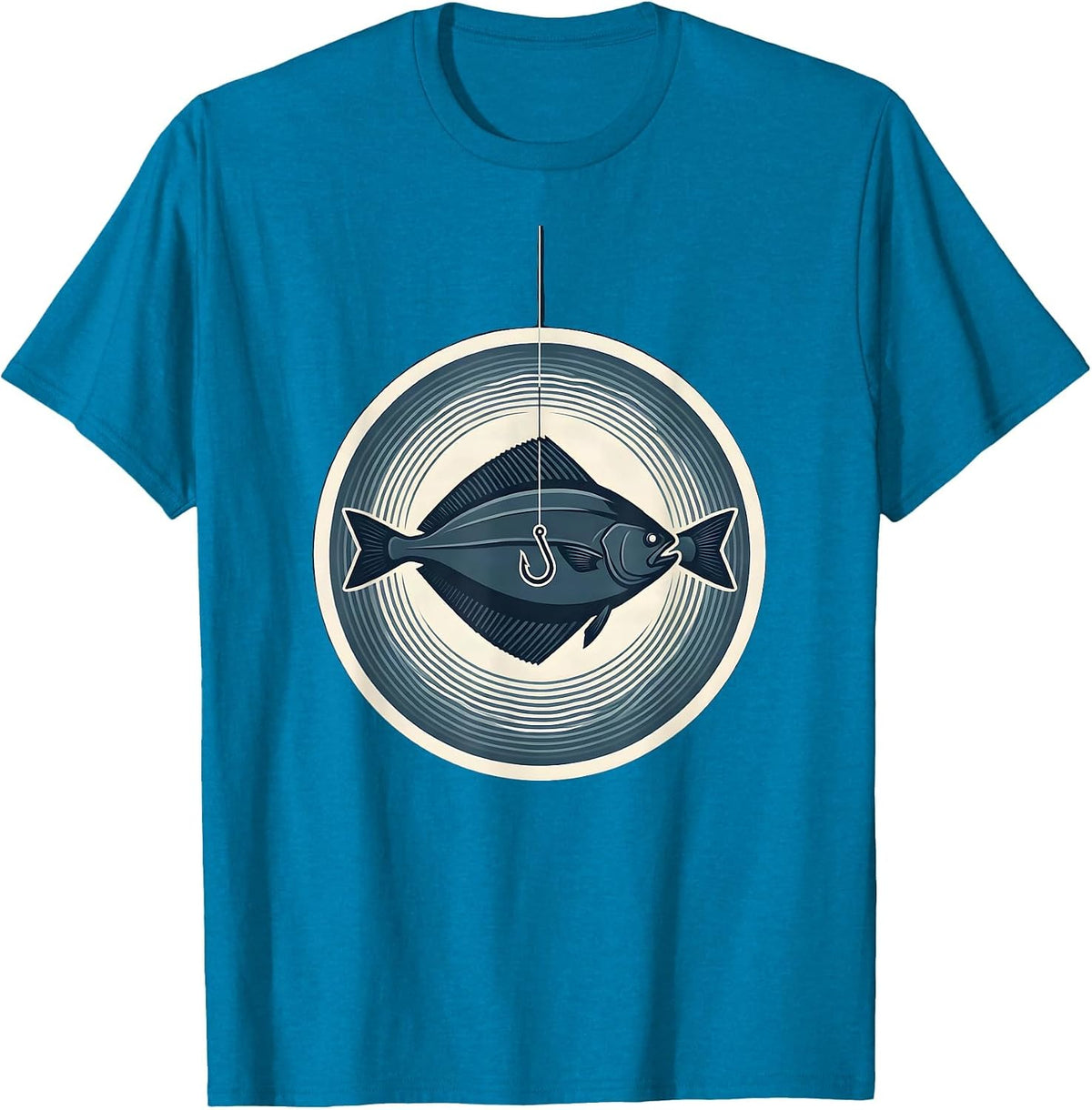 Alaska Halibut Fishing Hook Underwater Art T-Shirt - Sapphire Blue