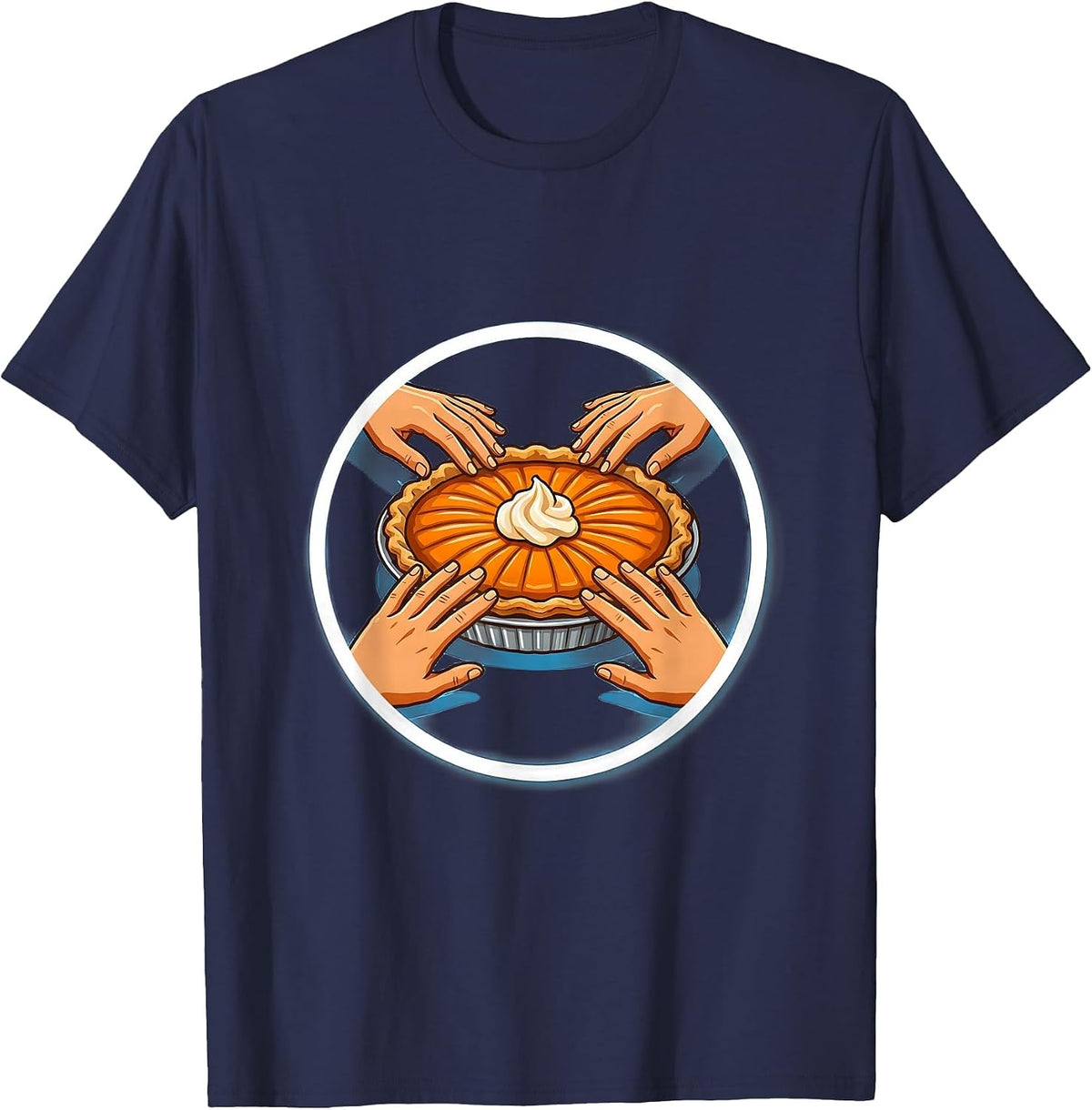 Men's Pumpkin Pie Sticker Funny Thanksgiving Pie Lover T-Shirt - Navy Blue