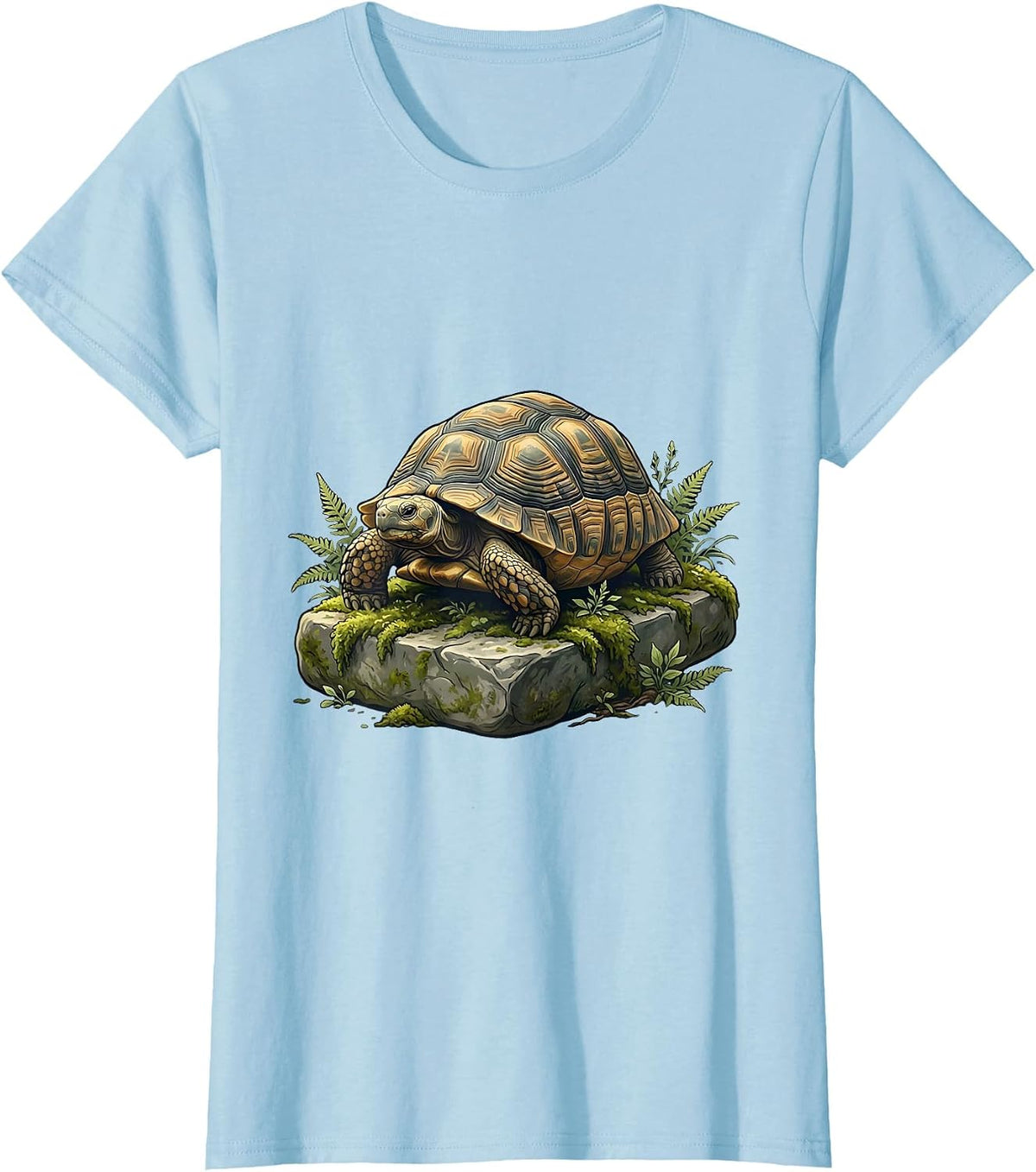 Be Still Tortoise on Ancient Mossy Stone T-Shirt - Baby Blue