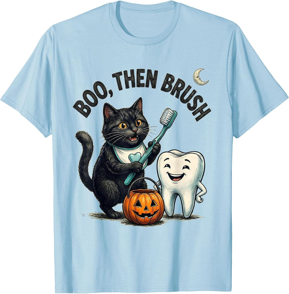 Men's Boo Then Brush Halloween Dentist Dental Humor Costume T-Shirt - Baby Blue