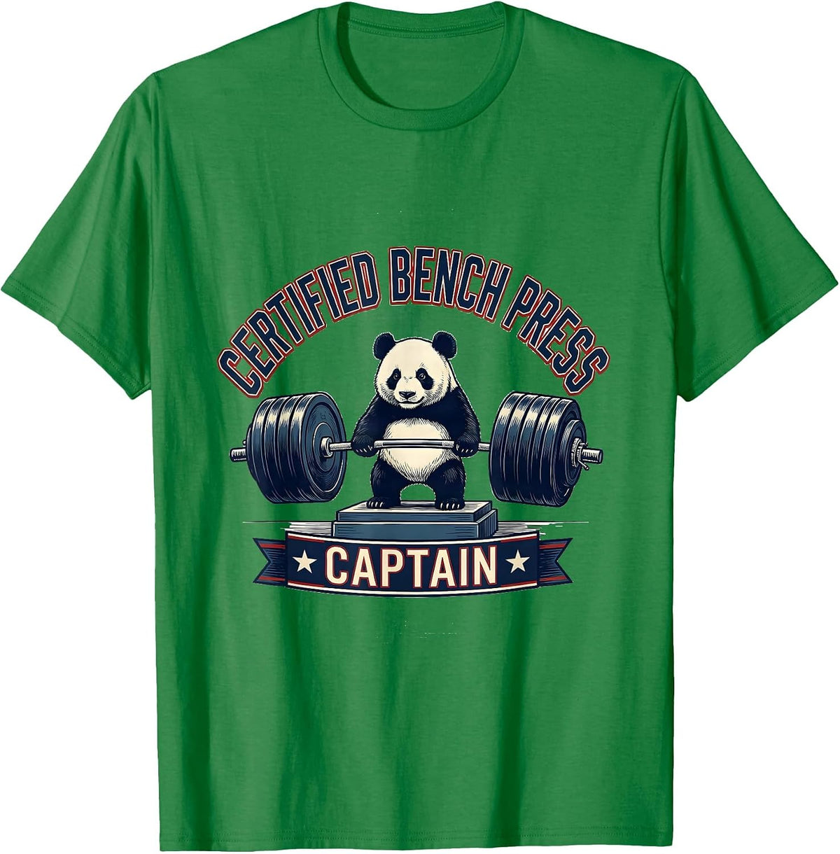 Men's Certified Bench Press Captain Funny Panda Gym Weightlifting T-Shirt - Kelly Green