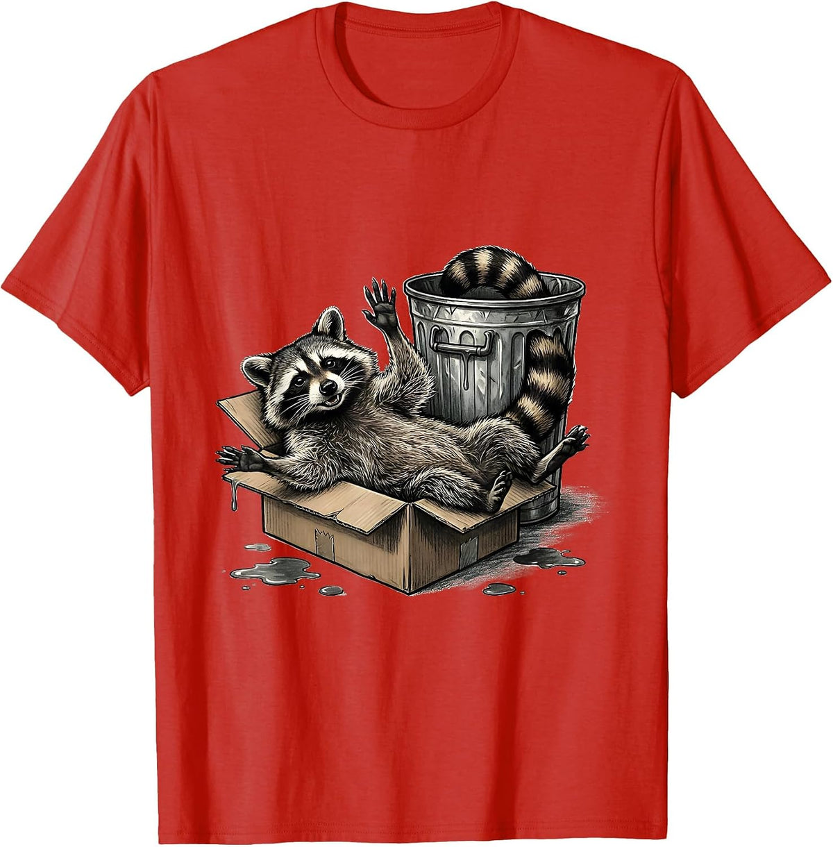 Men's Drunk Raccoon Trashed Panda Funny Animal Humor T-Shirt - Red