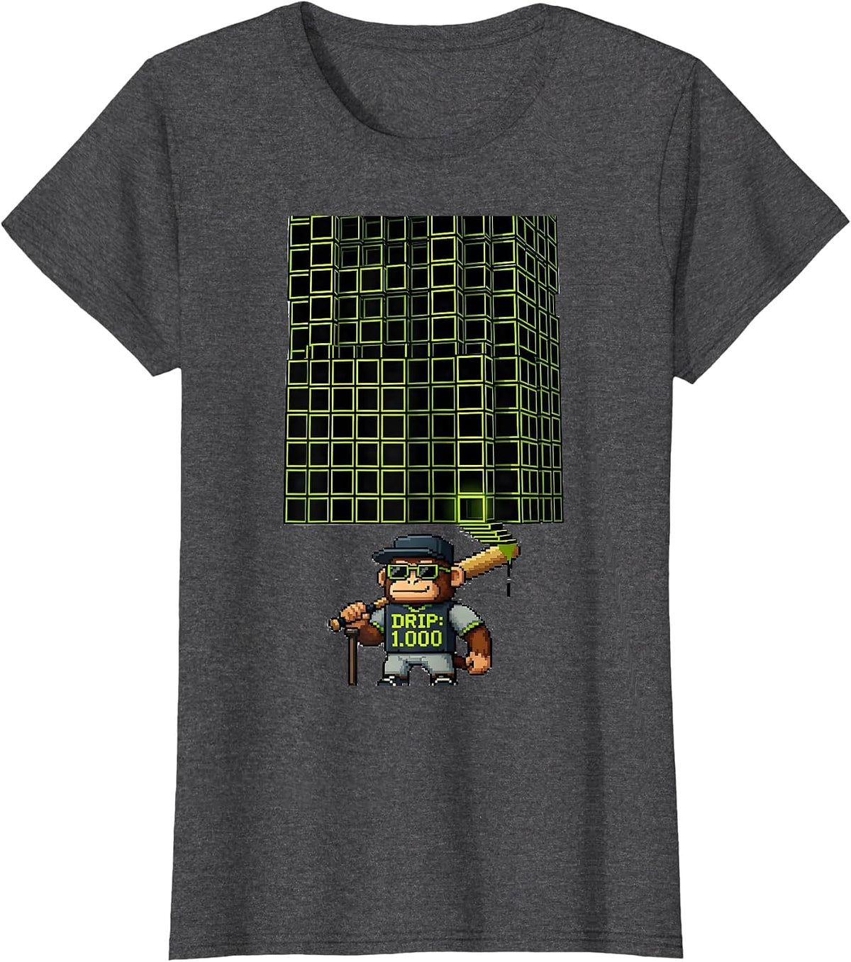 Women's Drip: 1.000 Pixel Art Monkey Baseball Streetwear Youth Humor T-Shirt - Dark Heather Grey
