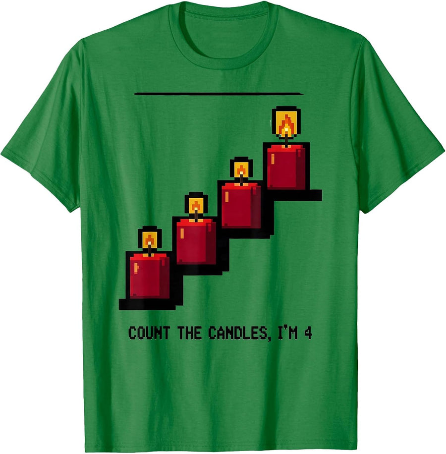 Men's Count The Candles, I'm 4 Pixel Art Birthday Party Kids T-Shirt - Kelly Green